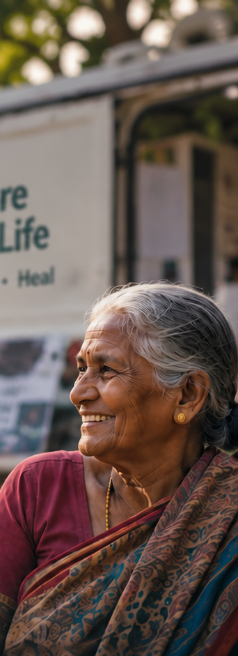 An elderly woman at a Shree Sampada health camp