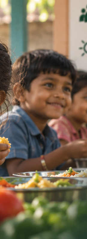 Children eating together at a Shree Sampada nutrition programme