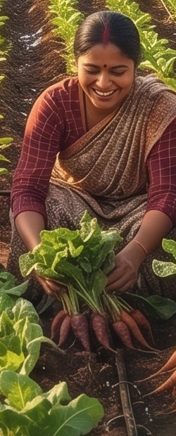 A farmer lifting a fresh carrot harvest